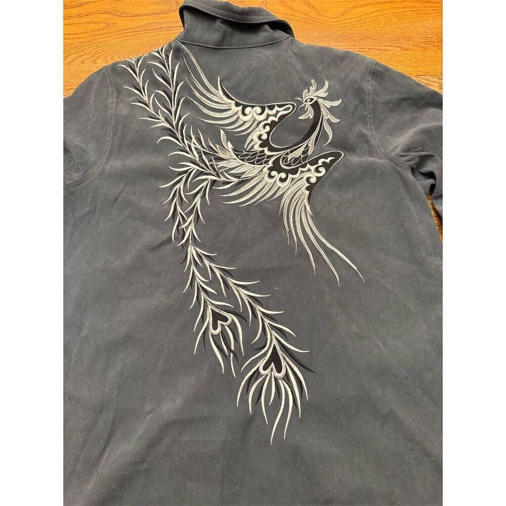 Bob Mackie Gray Embroidered Phoenix Full Zip Jacket Large